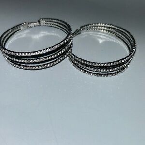 NWOT silver rhinestone bling layer hoops
